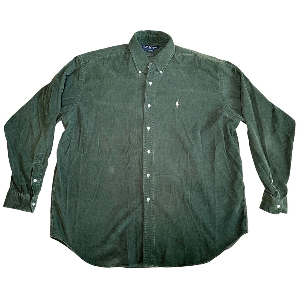 Ralph Lauren Vintage Shirt Button Up XL Corduroy Green Long Sleeve Blaire 90s